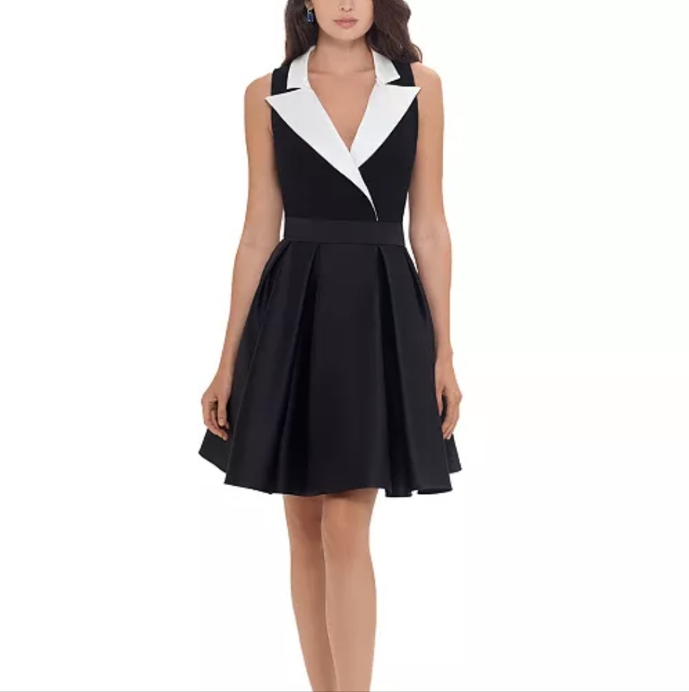 Betsy & Adam Fit & Flare Tuxedo Dress
